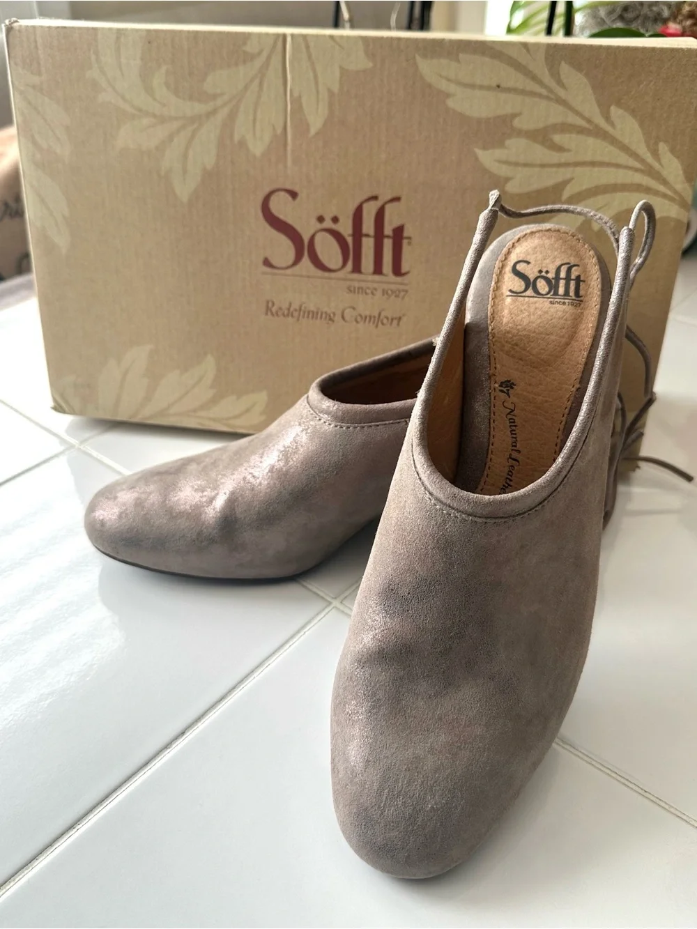 Söfft Lenora Smoke Leather Slingback Block Heel Shoes Sz 9